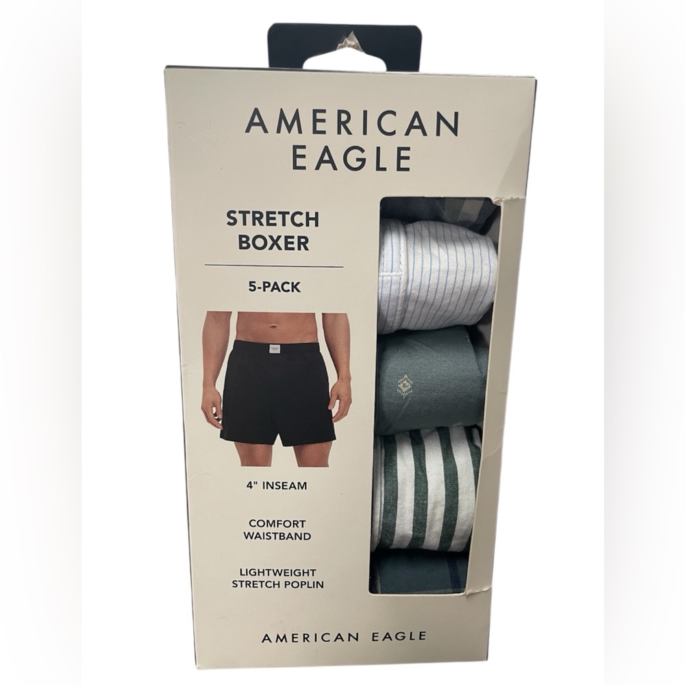 American Eagle Outfitters Men's Stretch Boxer 5-Pack - Black, Gray, Green